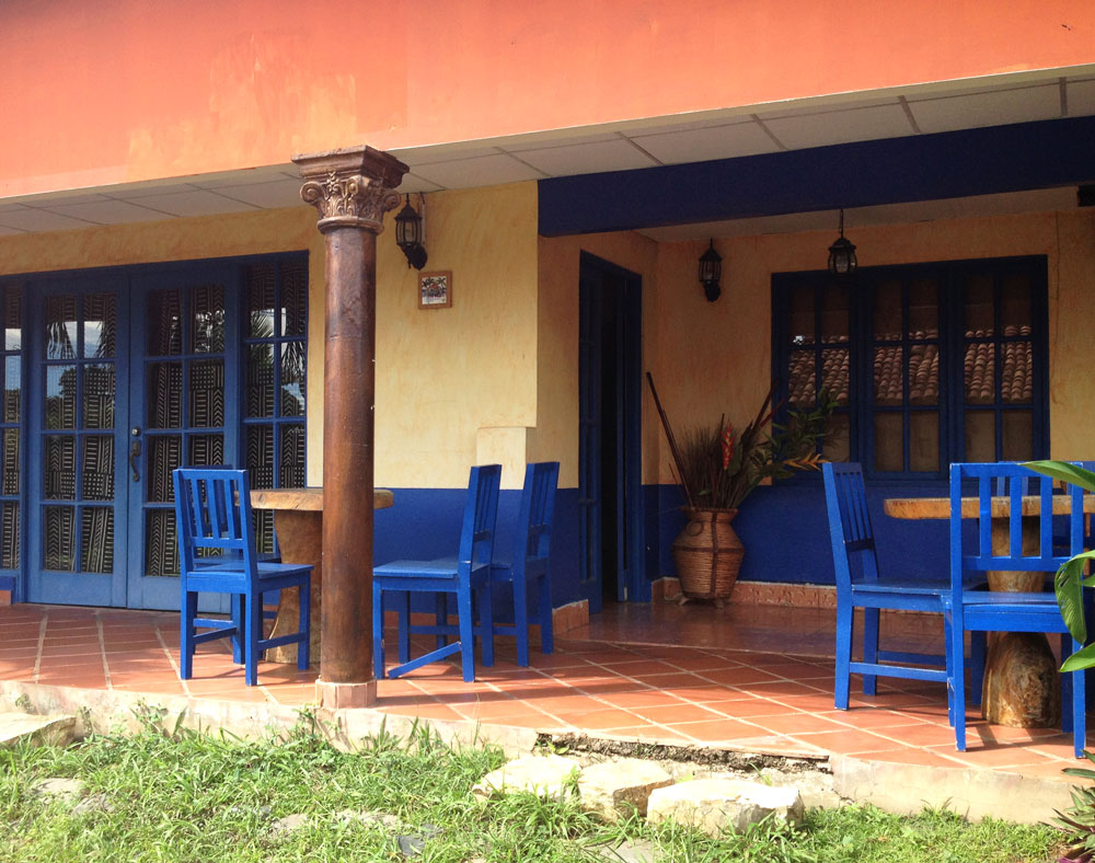 Blue and yellow porch